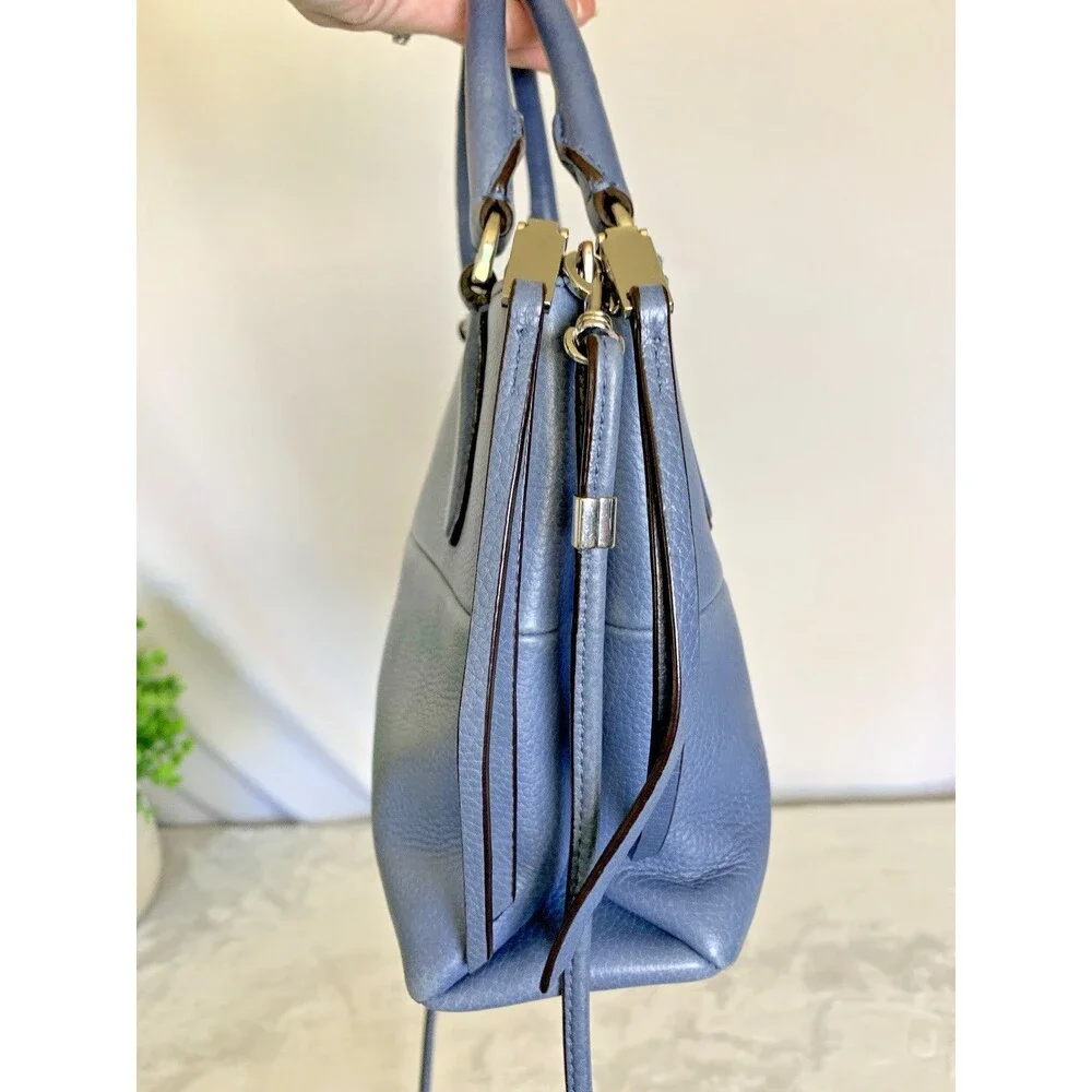 COACH Pebbled Mini Borough Bag Silver Washed Chambray Blue 28163